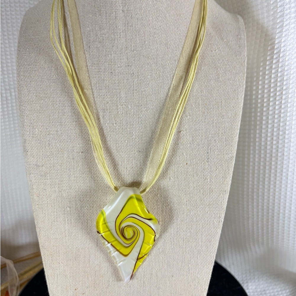 Elegant glass Yellow Swirl Pendant Necklace
